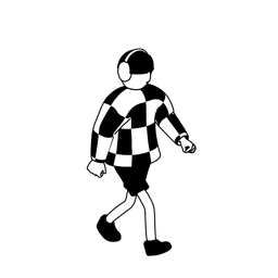 Illustration of a person with headphones walking.