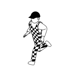 Illustration of a person with a baseball cap and overalls running.