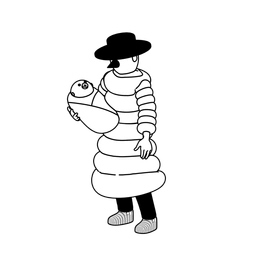 Illustration of a person standing while holding a baby.