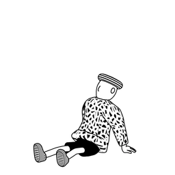 Illustration of a person sitting on the ground, leaning back, and appearing tired.