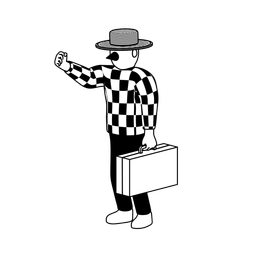 Illustration of a lawyer holding a briefcase and raising a fist in determination.